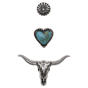 Justin Hat Pin 3 Pack Faux Turq Heart 2422021223