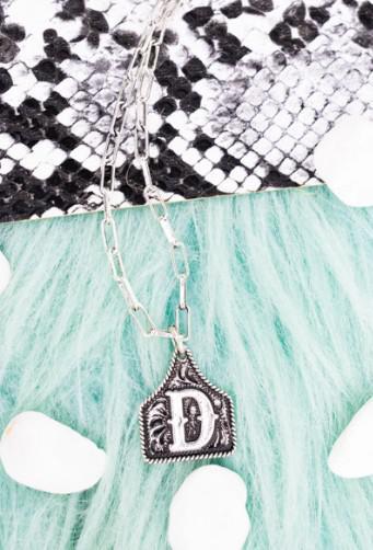 TIPI Cattle Tag Initial Silvertone Necklace