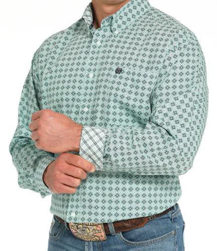 Cinch Mens Turquoise Print Long Sleeve Button Down- MTW1105930