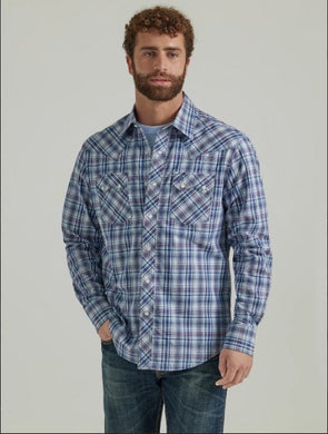 Wrangler Retro Blue Plaid Snap LS 112346237