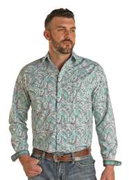 Panhandle Rough Stock Turq/Br Paisley Snap LS RMN2S03819