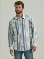 Wrangler Retro Mens LS Snap Chamb/Teal Stripe 112346626