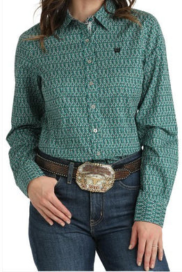 Cinch Womens L/S Teal Print MSW9165054