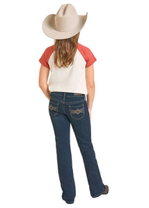 Rock & Roll Girls Dk Wash Pleather Emb Bootcut BG4MD07397
