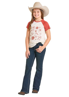 Rock & Roll Girls Dk Wash Pleather Emb Bootcut BG4MD07397