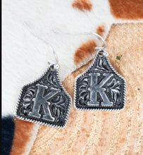 Load image into Gallery viewer, Tipi Cattle Tag Initial Silvertone Earrings