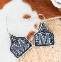 Load image into Gallery viewer, Tipi Cattle Tag Initial Silvertone Earrings