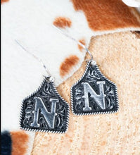 Load image into Gallery viewer, Tipi Cattle Tag Initial Silvertone Earrings