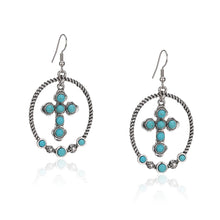 Load image into Gallery viewer, Rustic couture's RCE-1126 Rustic Couture's Western Stone Cross Hoop Earring - Turquoise
