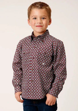 Roper Boy's LS Shirt 4 pt Foulard Print Wine 03-030-0325-1101