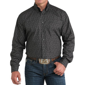 Cinch Mens LS Charcoal Print MTW1105959