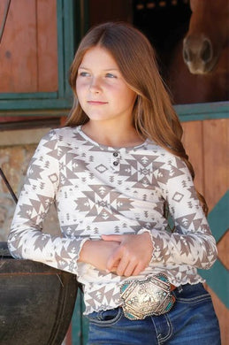 Cruel Girls LS Henley Aztec Print Cream CTK8890002