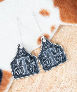 Tipi Cattle Tag Initial Silvertone Earrings