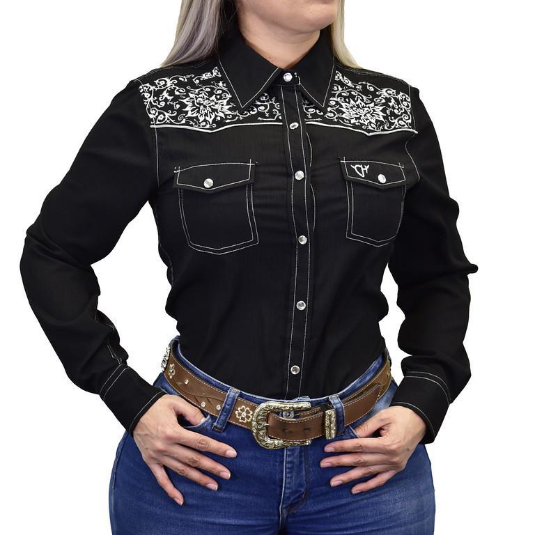 Cowgirl Hardware Vintage Emb LS Black Snap Shirt 225614-010-W