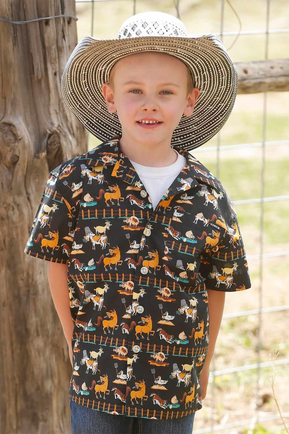 Cinch® Boys Camp Shirt with Barnyard Animals Print MTW170003
