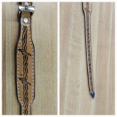 Leather Hatband Tooled Barbwire Scalloped