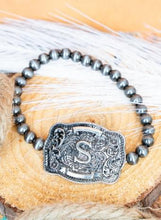 Load image into Gallery viewer, TIPI Branded Buckle Initial Silver Pearl Bracelet