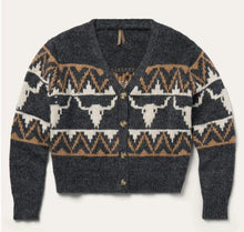 Load image into Gallery viewer, Stetson Women&#39;s LS Charcoal Vintage Border Cardigan 1102705391058