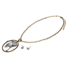 Load image into Gallery viewer, Western Horse Oval Pendant Necklace Set - Gold &amp; Silver Two-Tone HNE-4481-S