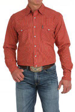 Cinch Men's LS Print Modern Fit Rust  MTW1303084