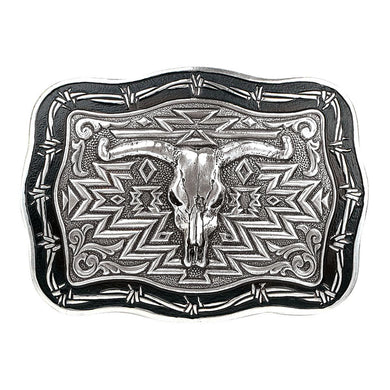 M & F Crumrine Vintage Steer Skull Buckle Barbwire Edge