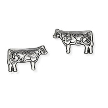 Load image into Gallery viewer, 107103 &amp; 107106 Western Themed Flower Engraved Cow Pendant Necklace &amp; Earrings