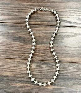 Isac Handmade Rondelle Silver Navajo Bead Necklace 739406