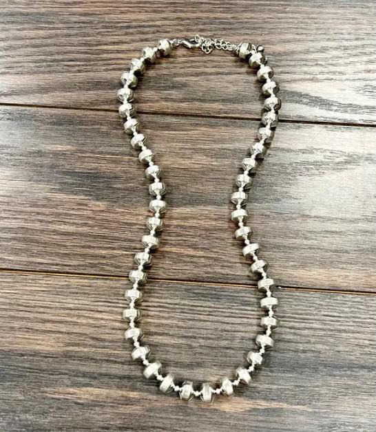 Isac Handmade Rondelle Silver Navajo Bead Necklace 739406