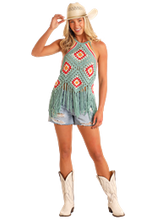 Load image into Gallery viewer, Rock &amp; Roll Crochet Halter Top with Fringe BW20T05965