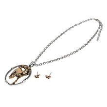 Load image into Gallery viewer, Western Horse Oval Pendant Necklace Set - Silver with Gold Accent HNE-4481-G