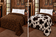 Load image into Gallery viewer, Brown floral/ cowprint reversible- Mia blanket