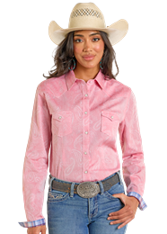 Panhandle Slim Rough Stock Womens Long Sleeve Snap - Rose/Mauve - RWN2S06527