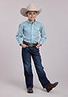 Load image into Gallery viewer, BOYS L/S SHIRT AMARILLO BTN AC ALLOVER PRINTS 2893 STRETCH FOUR POINT FOULARD - TEAL - 03-030-0325-2105 GR