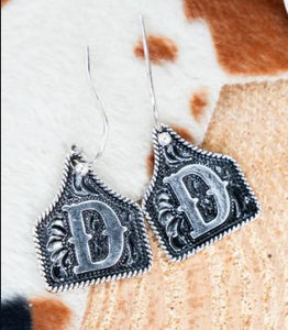 Tipi Cattle Tag Initial Silvertone Earrings