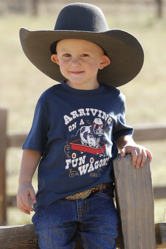 Cinch Arriving on a Fun Wagon Inf/Tod Navy Tee MTK7672057 & MTK7671093