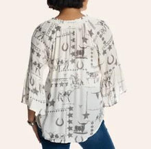 Load image into Gallery viewer, Cowgirl Hardware Western Liberty 3/4 Sleeve Blouse Off White 255462-021-W