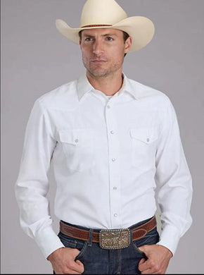 Roper Mens Long Sleeve Solid Tone On Tone Western Shirt White  01-001-0145-0371