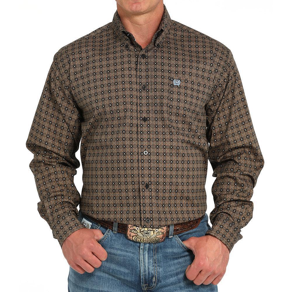 Cinch Men's Black Geo Print Long Sleeve Button Shirt MTW1105953