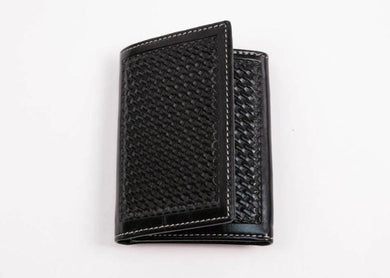 Cowboy Chrome Trifold Basketweave Wallet Black W311