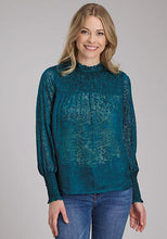 Load image into Gallery viewer, Roper Studio West Collection  Burnout Brasso Blouse Teal LS 0305005391003