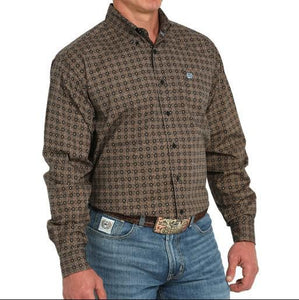 Cinch Men's Black Geo Print Long Sleeve Button Shirt MTW1105953