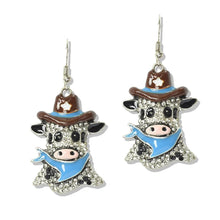 Load image into Gallery viewer, 112674 &amp; 112684 Western Pave Crystal Enamel Cowboy Cow Pendant Necklace &amp; Earrings