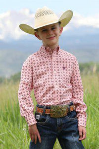 Cinch Boys L/S Medallion Print Button-Down Western Shirt Pink MTW7060380