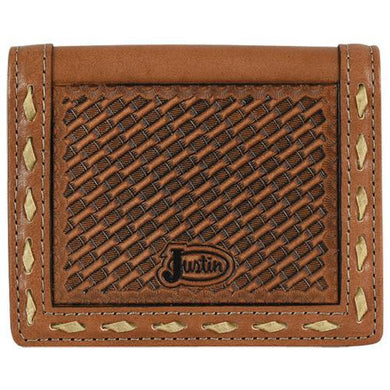 Justin Bi-fold Card Wallet Basketweave Tooled 2122783W2