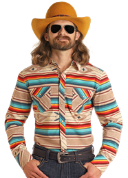 Rock & Roll Dale Brisby Southwest Print LS Snap Peacock BMN2S05475