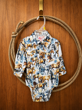 Load image into Gallery viewer, Cowgirl Hardware INF Running Horse L/S Romper Toned Natural 825672R-050-1