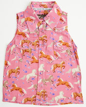 Load image into Gallery viewer, Cowgirl Hardware YTH Horse Flowers Sleeveless Print Pink 465694-150-K