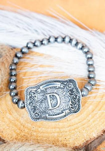 TIPI Branded Buckle Initial Silver Pearl Bracelet