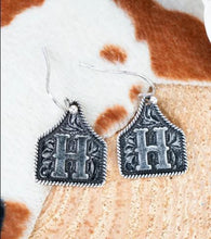 Load image into Gallery viewer, Tipi Cattle Tag Initial Silvertone Earrings