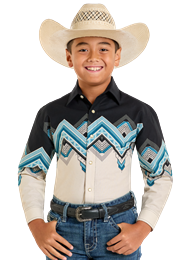 Panhandle Slim Youth LS Southwestern Boarder Snap BK/TE SBN25S06641